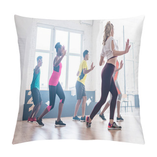 Personality  Side View Of Multicultural Zumba Dancers Training Together In Studio Pillow Covers