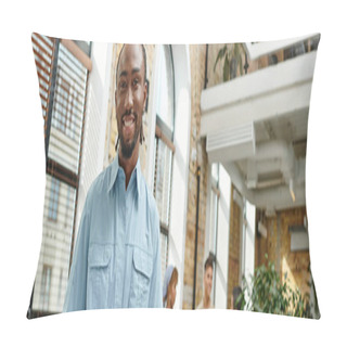 Personality  Happy African American Man Looking At Camera, Office Worker, Gen Z, Startup, Horizontal, Banner Pillow Covers