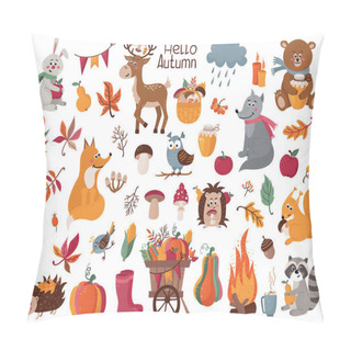 Personality  Big Set Of Autumn Herbs, Leaves And Forest Animals Pillow Covers