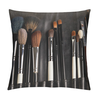 Personality  Top View Of Leather Holder With Professional Makeup Brushes Pillow Covers