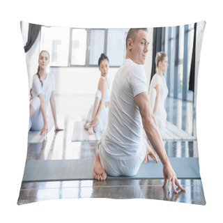 Personality  Women Practicing Yoga With Trainer Pillow Covers