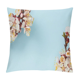 Personality  Close Up Of Tree Branches With Blossoming White Flowers On Blue Background Pillow Covers