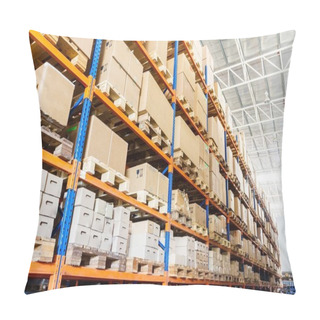 Personality  Rows Of Shelves With Boxes In Modern Warehouse Pillow Covers