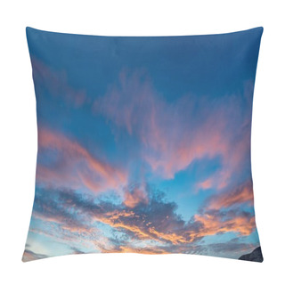 Personality  Selective Focus Shot Of Pink Clouds In A Clear Blue Sky With Scenery Of Sunrise Pillow Covers