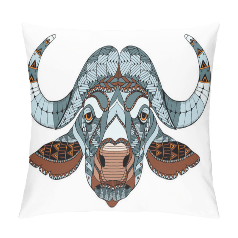 Personality  African buffalo head zentangle stylized, vector, illustration, freehand pencil, hand drawn, pattern. Zen art. Ornate vector. Lace. Color. pillow covers