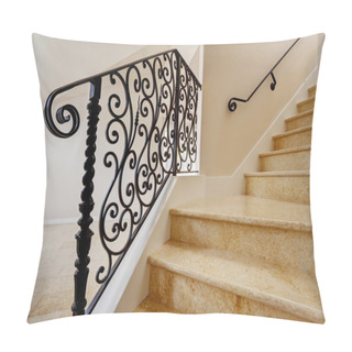 Personality  Marble Staircase With Black Wrought Iron Railing Pillow Covers