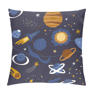 Personality  Seamless Space Pattern With Galaxy. Fashionable Children's Wallpaper. Wallpaper For Children's Textiles Pillow Covers