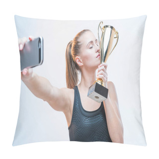 Personality  Woman Holding Trophy Pillow Covers