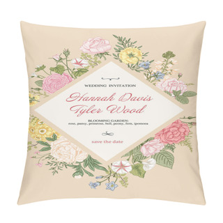 Personality  Frame With Flowers. Blooming  Garden. Vector Illustration. Pillow Covers
