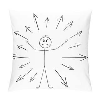 Personality  Businessman Or Person Giving From Inside, Spreading Yourself Around, Vector Cartoon Stick Figure Or Character Illustration. Pillow Covers