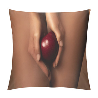 Personality  Cropped View Of Woman In Nylon Tights Holding Ripe Red Apple Isolated On Brown Pillow Covers
