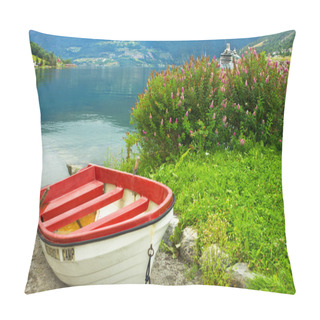 Personality  Boat On The Beach Of Norwegian Village Olden Pillow Covers