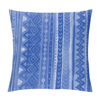 Personality  Blue Tribal Striped Seamless Pattern. Watercolor Raster Texture In Ethnic Style. Perfect For Fabric, Web Design, Packaging. Pillow Covers