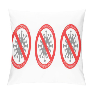 Personality  Red Stop Signs And Bacteria With Stop Virus Covid-19 Lettering On White Background Pillow Covers