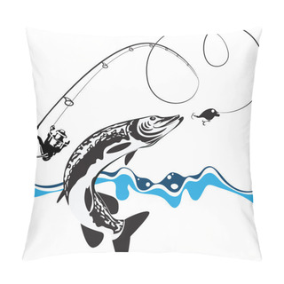 Personality  Pike, Spinning, Reel And Wobbler, Stylized Composition Pillow Covers