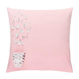 Personality  Christmas Festive Decoration - Silver Leaves And Bowl As Bouquet On Pastel Pink Background, Top View, Copy Space. Pillow Covers