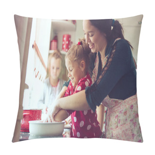 Personality  Mother With Kids At The Kitchen Pillow Covers