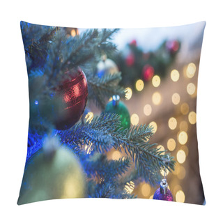Personality  Selective Focus Of Beautiful Decorated Christmas Tree With Shiny Baubles Pillow Covers