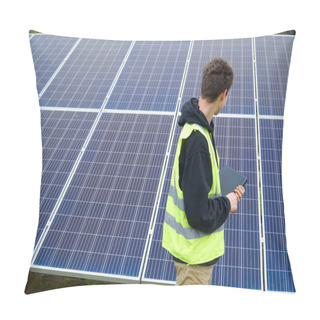 Personality  A Uniformed Person Monitoring The Solar Panels. Pillow Covers