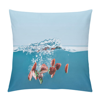 Personality  Pieces Of Strawberries Falling Into Water With Splashes Pillow Covers