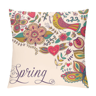 Personality  Spring Coming Card. Floral Background, Spring Theme, Greeting Ca Pillow Covers