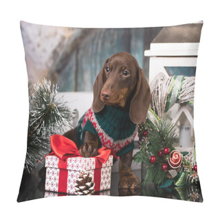 Personality  Puppy Dachshund, New Year's Puppy, Christmas Dog Pillow Covers