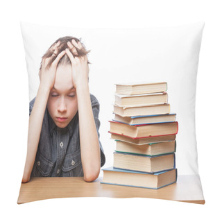 Personality  Frustrated Schoolboy Sitting At Desk Pillow Covers