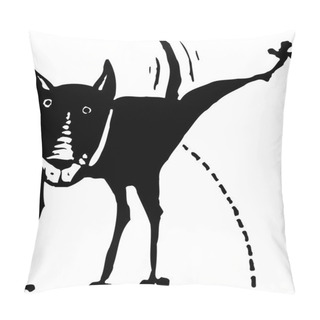 Personality  Woodcut Illustration Of Dog Peeing Pillow Covers