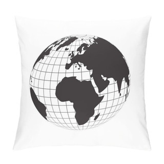 Personality  Globe Silhouette World Map Continents Europe And Africa, Earth Latitude And Longitude Line Grid Vector Pillow Covers