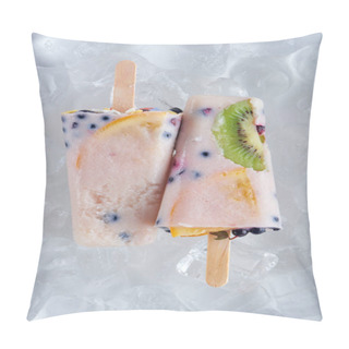 Personality  Top View Of Delicious Homemade Popsicles With Fruits And Berries On Ice Cubes   Pillow Covers