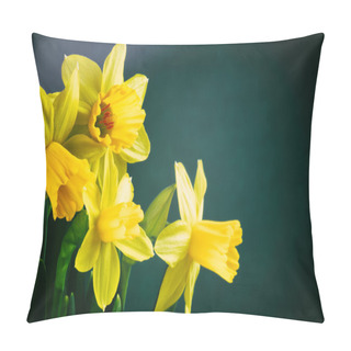 Personality  Yellow Daffodils On Dark Green Background Pillow Covers