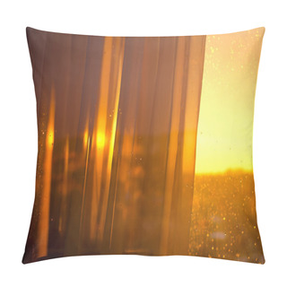 Personality  View The Sunset From Balcony Through Curtains Pillow Covers