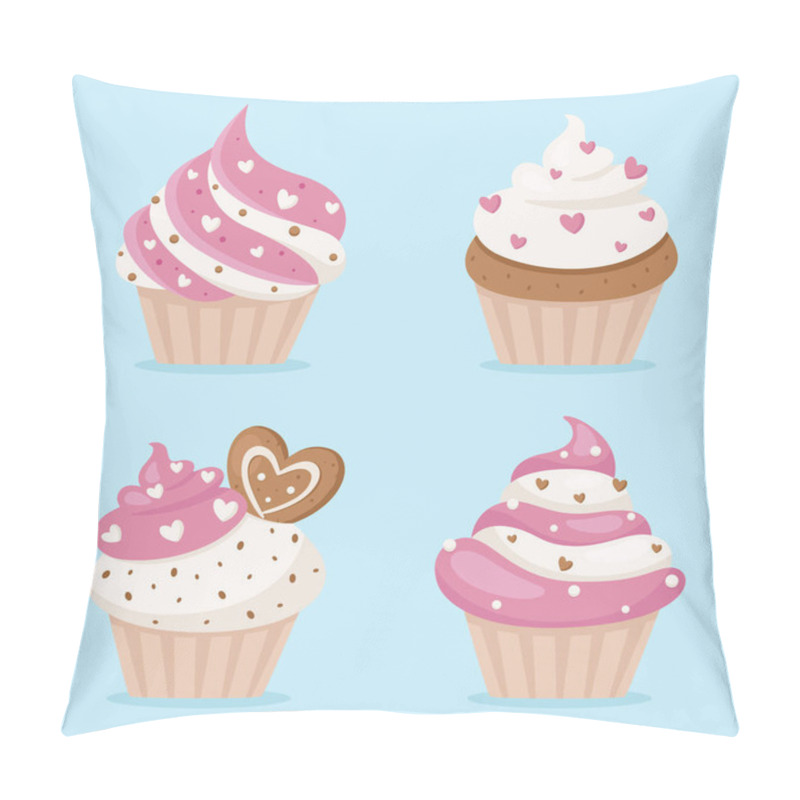 Personality  Valentine's Day Cupcakes. Vector Illustration Pillow Covers