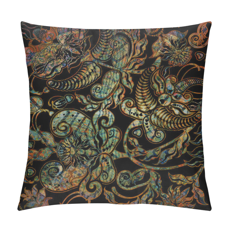 Personality  Oriental Floral Pattern On Black Background Pillow Covers
