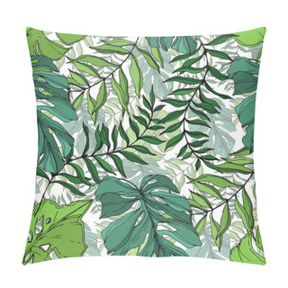 Personality  Vector Palm Beach Tree Leaves Jungle Botanical. Black And White Engraved Ink Art. Seamless Background Pattern. Pillow Covers