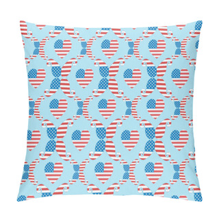 Personality  Seamless Background Pattern With Paper Cut Hearts And Mustache Made Of American Flags On Blue  Pillow Covers