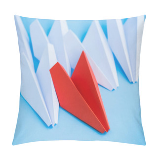 Personality  White And Red Paper Planes On Blue Background, Leadership Concept  Pillow Covers