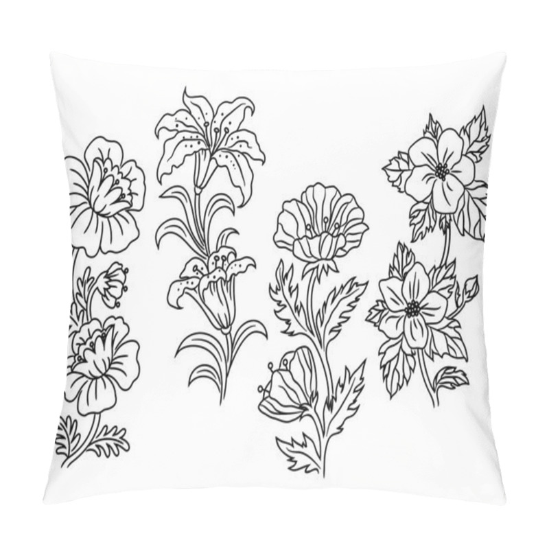 Personality  Black and white outline summer flowers pillow covers