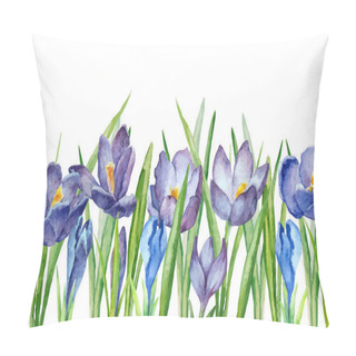 Personality  Vector Spring Seamless Border With Watercolor Crocus Or Saffron On A White Background. Pillow Covers