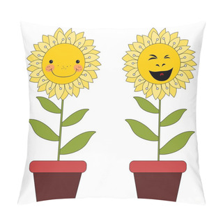 Personality  Smiling Cartoon Flowers In Flowerpots Pillow Covers