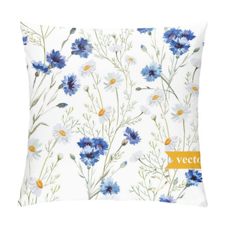 Personality  Watercolor Poppy, Cornflower, Daisy Wild Flowers Background Pillow Covers