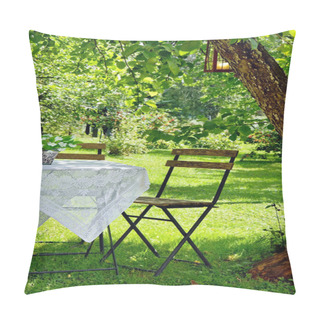 Personality  Idyllic Setting Of A Small Coffee Table And Wooden Chair Pillow Covers