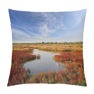 Personality  Landscape With Pond Among Salicornia Meadow On Seashore Pillow Covers