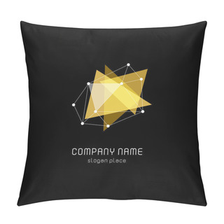 Personality  Isolated Abstract Translucent Triangles Vector Logo. Geometric Shape Logotype On The Black Background. Yellow Color Shiny Polygons Vector Illustration. Pillow Covers
