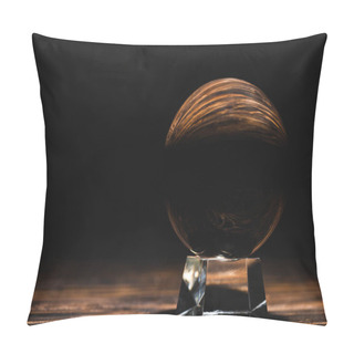 Personality  Crystal Ball On Wooden Table On Black Background Pillow Covers