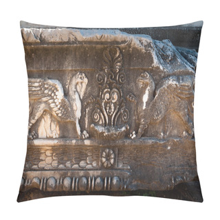 Personality  Griffons, Carved In Stone Of Ancient Temple, Didyma, Turkey Pillow Covers
