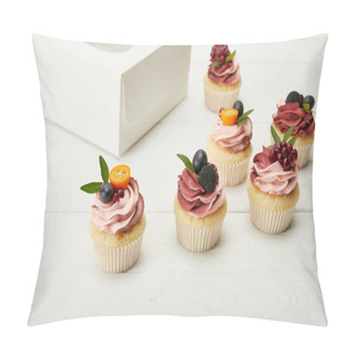 Personality  Cupcakes With Berries And Cream On White Surface Pillow Covers
