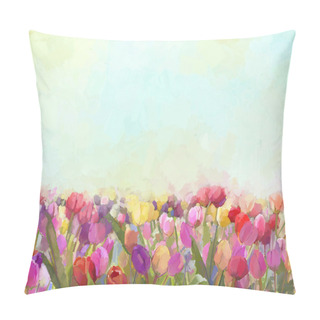 Personality  Oil Painting Tulips  Flowers In The Meadows Pillow Covers