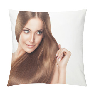 Personality  Beautiful Girl With Brown Long Hair Pillow Covers