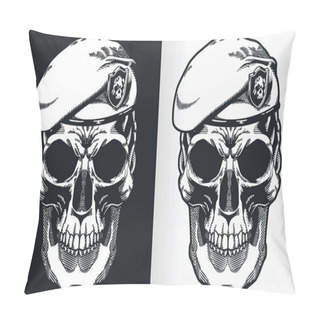 Personality  A Silhouette Contour Of A Navy SEAL Skull With Baret From Front View Perspective Pillow Covers
